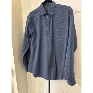 Theory Mens Top Blue Plaid Kyson Slim Fit‎ Stretch Dress Shirt Plaid Large